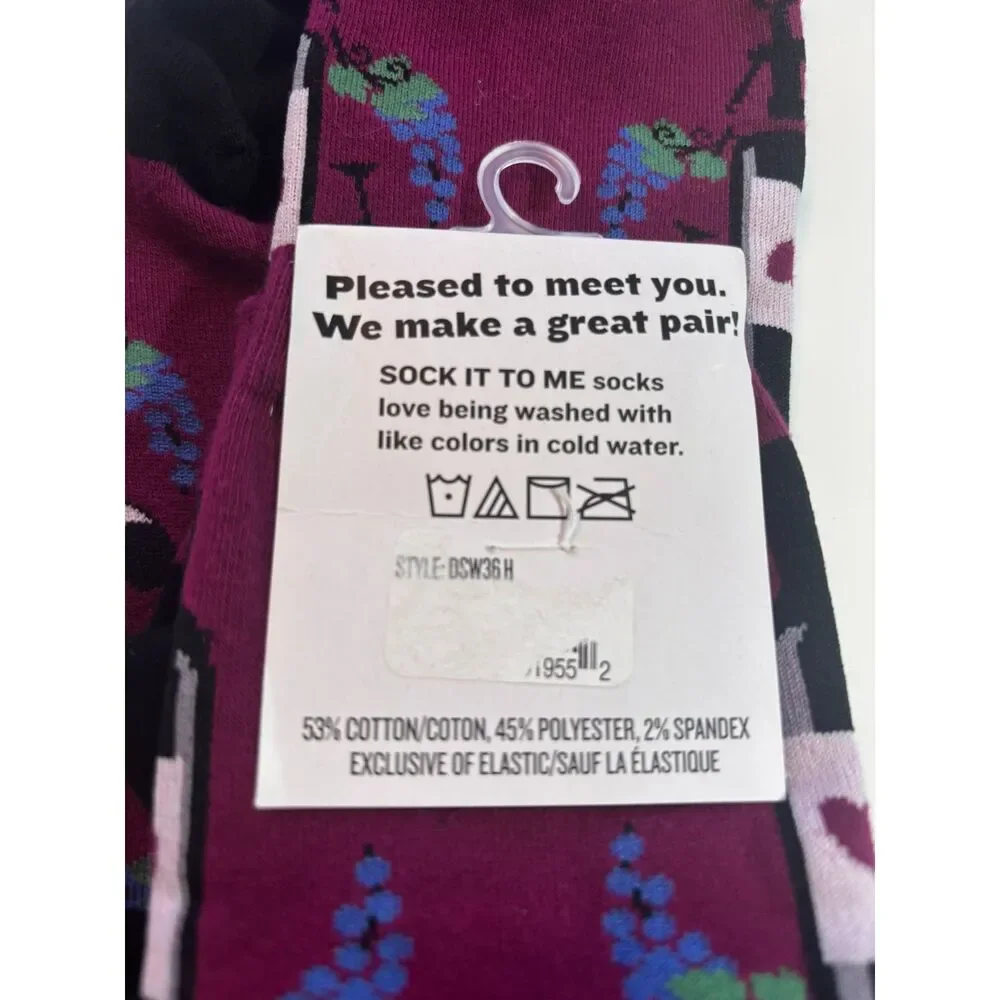 Sock It To Me Wine Time Knee High Socks Wine Bottle Grapes Burgundy New w/Tags